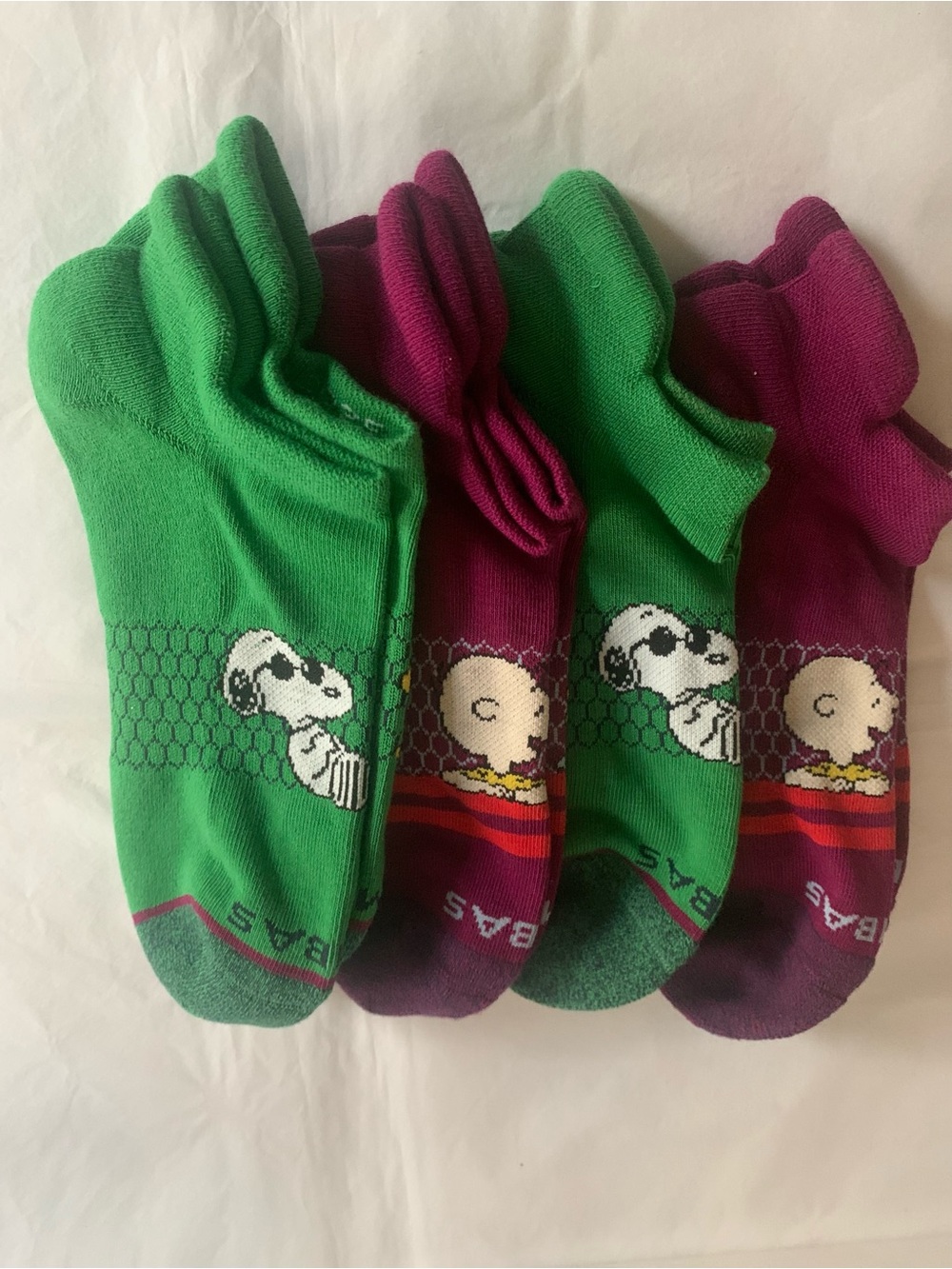 New in package Bombas x Peanuts Crew Socks in Green and Purple - Picture 3 of 4